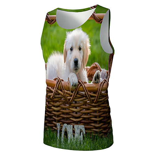 

Men's Unisex Tank Top Undershirt 3D Print Dog Graphic Prints Animal Plus Size Print Sleeveless Casual Tops Basic Designer Big and Tall Green