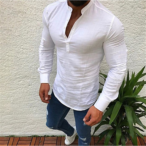 

Men's Shirt Solid Colored Button-Down Long Sleeve Casual Tops Casual Fashion Breathable Comfortable White Black Gray