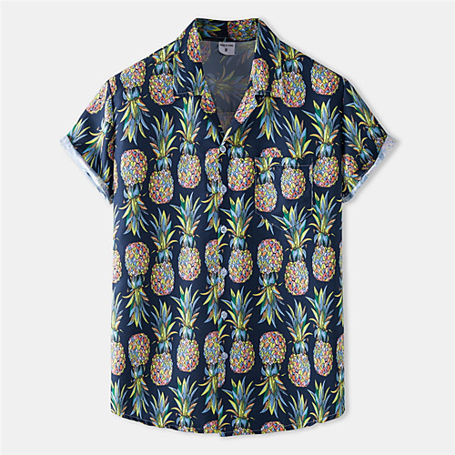 

Men's Shirt Pineapple Button-Down Short Sleeve Casual Tops Cotton Casual Fashion Breathable Comfortable Blue / Beach