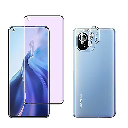 

fiimoo tempered glass compatible with xiaomi mi 11 5g, anti blue light protective film / camera protective film [1 2 pieces] [blocks excessive harmful blue light & uv] anti blue light xiaomi mi 11