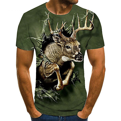 

Men's Unisex Tee T shirt Shirt 3D Print Graphic Prints Elk Plus Size Print Short Sleeve Casual Tops Basic Fashion Designer Big and Tall Round Neck Green