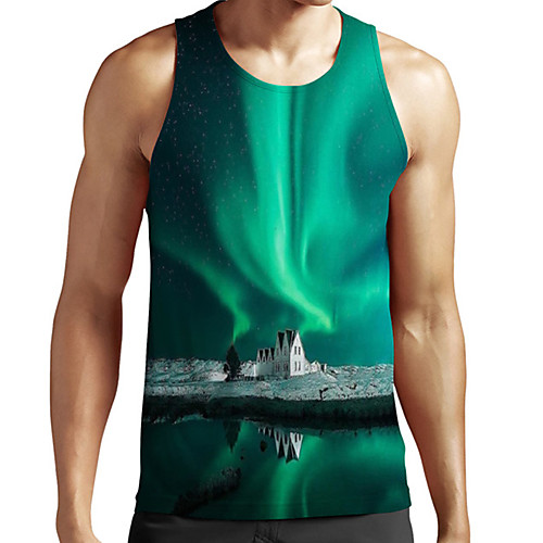 

Men's Unisex Tank Top Undershirt 3D Print Scenery Graphic Prints Plus Size Print Sleeveless Casual Tops Basic Fashion Designer Breathable Green