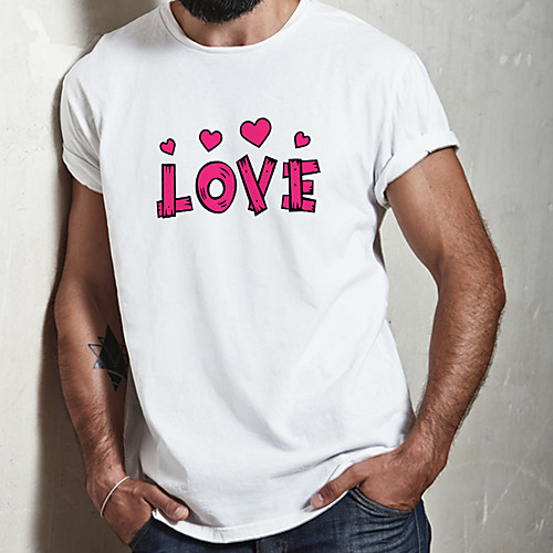 

Men's Unisex Tee T shirt Hot Stamping Heart Graphic Prints Letter Plus Size Print Short Sleeve Casual Tops Cotton Basic Fashion Designer Big and Tall White
