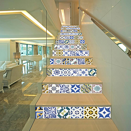 

Creative 3d Stairs Diy Stickers Bohemian Style Tiles Home Decoration Stickers Waterproof 3d Stereo Wall Stickers 13 Piece Set