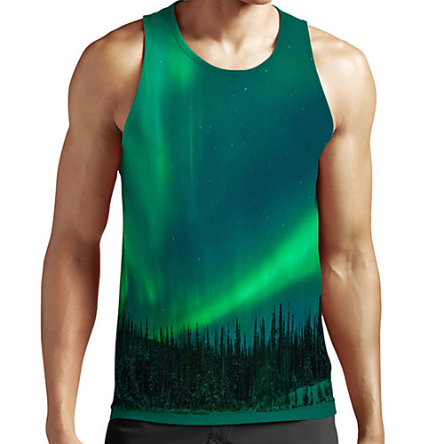 

Men's Unisex Tank Top Undershirt 3D Print Scenery Graphic Prints Plus Size Print Sleeveless Casual Tops Basic Fashion Designer Breathable Green