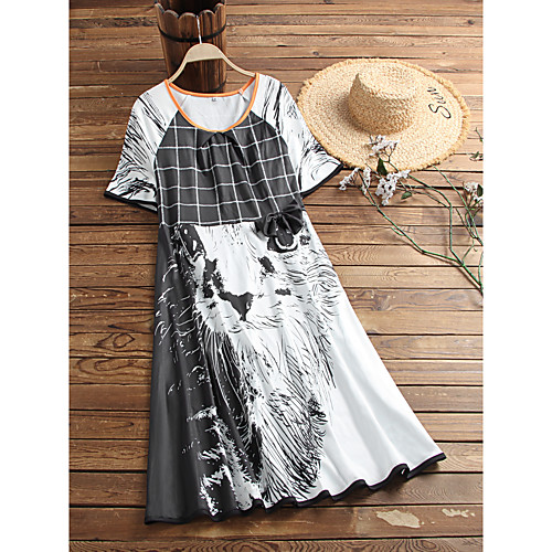 

Women's T Shirt Dress Tee Dress Knee Length Dress Black Short Sleeve Cat Fall Summer Round Neck Elegant 2021 S M L XL XXL