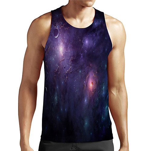 

Men's Unisex Tank Top Undershirt 3D Print Galaxy Graphic Prints Plus Size Print Sleeveless Casual Tops Basic Designer Big and Tall Purple