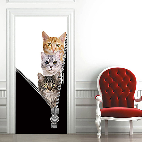 

2pcs Self-adhesive Creative 3 Kittens Door Stickers For Living Room Diy Decorative Home Waterproof Wall Stickers