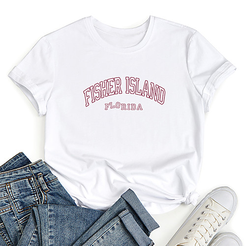 

Women's T shirt Graphic Letter Print Round Neck Tops 100% Cotton Basic Basic Top White