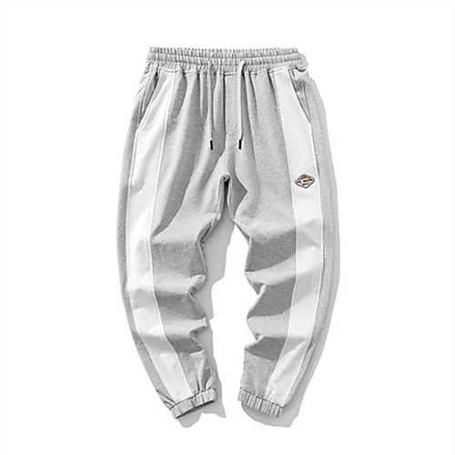 

Men's Chino Chinos Pants Patchwork Letter Ankle-Length White Black Gray