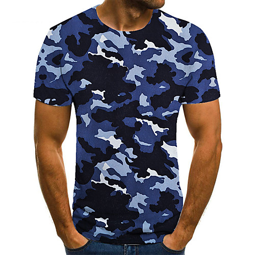 

Men's Unisex Tee T shirt Shirt 3D Print Camouflage Graphic Prints Plus Size Print Short Sleeve Casual Tops Basic Fashion Designer Big and Tall Round Neck Blue