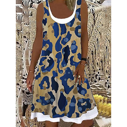 

Women's Shift Dress Knee Length Dress Khaki Sleeveless Color Block Print Spring Summer Boat Neck Casual Holiday 2021 S M L XL XXL 3XL