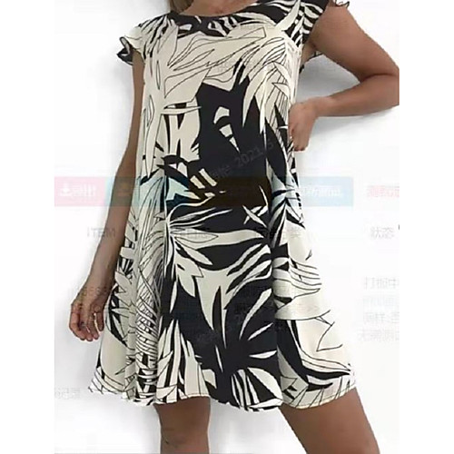 

2021 summer wish aliexpress print round neck lotus leaf sleeve short dress