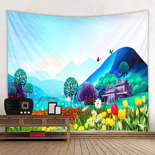 

Wall Tapestry Wall Hanging Art Deco Blanket Curtain Hanging at Home Bedroom Living Room Decoration Garden Theme Butterfly Flower House Mountain