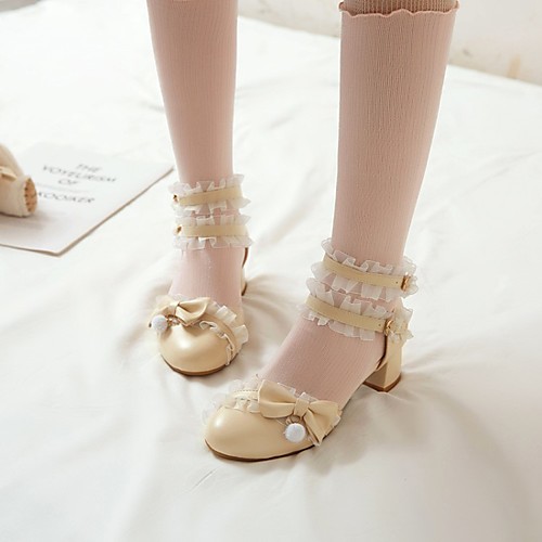 

Women's Lolita Shoes Chunky Heel Round Toe PU Synthetics White Pink Beige