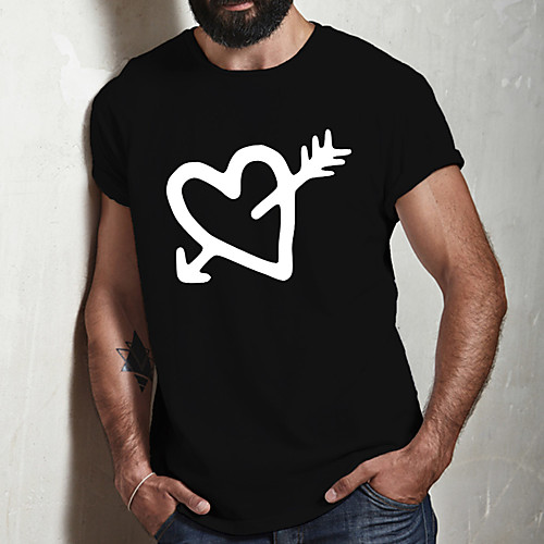

Men's Unisex Tee T shirt Hot Stamping Heart Graphic Prints Plus Size Print Short Sleeve Casual Tops Cotton Basic Fashion Designer Big and Tall Black