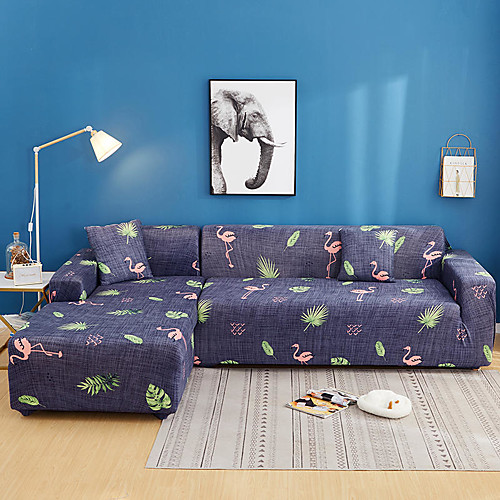 

Flamingo Print Dustproof All-powerful Slipcovers Stretch L Shape Sofa Cover Super Soft Fabric Couch Cover Sofa Furniture Protector with One Free Boster Case