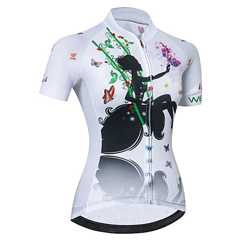 

21Grams Women's Short Sleeve Cycling Jersey Summer Spandex Polyester White Floral Botanical Bike Jersey Top Mountain Bike MTB Road Bike Cycling Quick Dry Moisture Wicking Breathable Sports Clothing