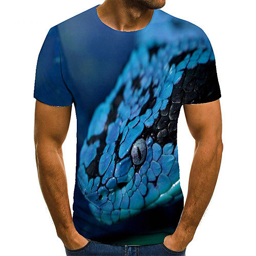 

Men's Unisex Tee T shirt Shirt 3D Print Graphic Prints Snake Plus Size Print Short Sleeve Casual Tops Basic Fashion Designer Big and Tall Round Neck Blue