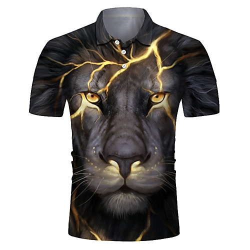 

Men's Golf Shirt Tennis Shirt 3D Print Lion Animal Button-Down Short Sleeve Street Tops Casual Fashion Cool Breathable Black / Sports