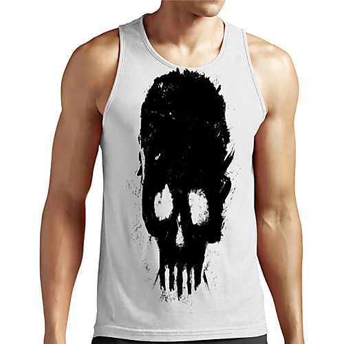 

Men's Unisex Tank Top Undershirt 3D Print Graphic Prints Skull Plus Size Print Sleeveless Casual Tops Basic Designer Big and Tall White