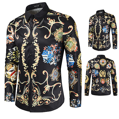 

Men's Shirt Floral Button-Down Long Sleeve Casual Tops Cotton Casual Fashion Breathable Comfortable Black