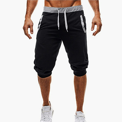 

Men's Athleisure Sweatpants Shorts Pants Patchwork Calf-Length Black Light gray Dark Gray