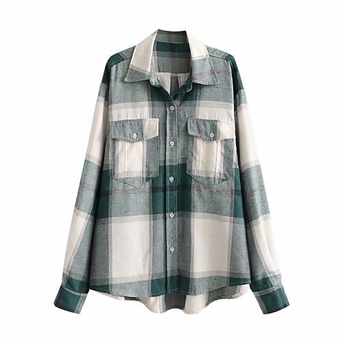 

Women's Coat Daily Fall Spring Regular Coat Regular Fit Casual / Daily Jacket Plaid / Check Button Red grid Green grid