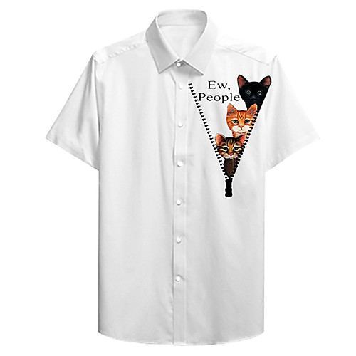 

Men's Shirt 3D Print Cat Animal Plus Size 3D Print Button-Down Short Sleeve Casual Tops Casual Fashion Streetwear Breathable White