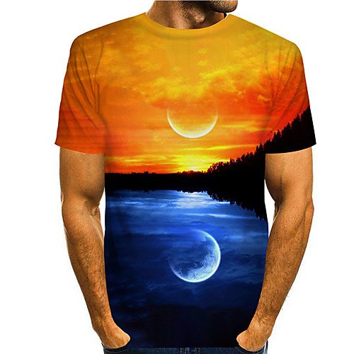 

Men's Tee T shirt Shirt 3D Print Graphic Prints Moon Print Short Sleeve Daily Tops Casual Designer Big and Tall Round Neck Orange / Summer