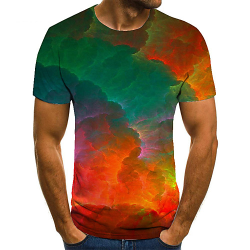 

Men's Unisex Tee T shirt 3D Print Color Block Graphic Prints Plus Size Print Short Sleeve Casual Tops Basic Fashion Designer Big and Tall Green