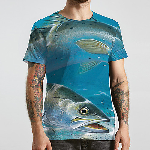 

Men's Unisex Tee T shirt 3D Print Graphic Prints Fish Plus Size Print Short Sleeve Casual Tops Basic Designer Big and Tall Blue