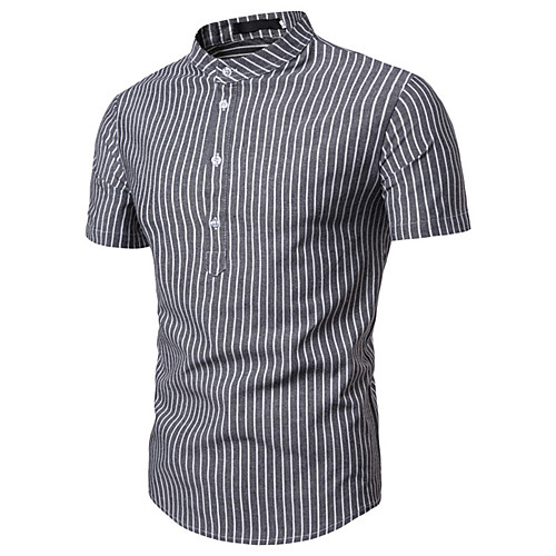 

Men's Shirt Striped Button-Down Short Sleeve Casual Tops Casual Fashion Breathable Comfortable Light gray Dark Gray Light Blue