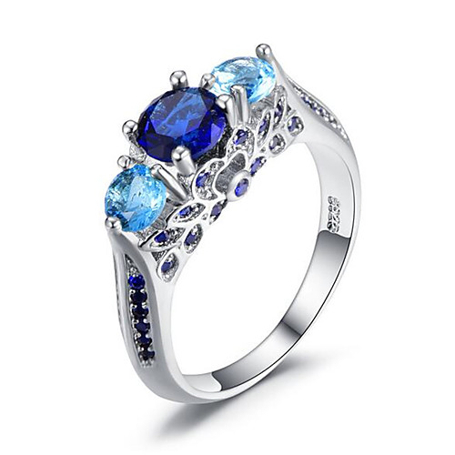 

Ring Crystal 3D Blue Zircon Copper Gold Plated Precious Fashion 1pc 7 8 9 / Women's / Promise Ring