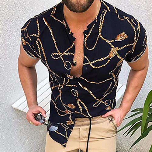 

Men's Shirt Graphic Prints Button-Down Short Sleeve Casual Tops Casual Fashion Breathable Comfortable Black