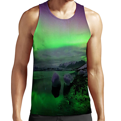 

Men's Unisex Tank Top Undershirt 3D Print Scenery Graphic Prints Plus Size Print Sleeveless Casual Tops Basic Fashion Designer Breathable Green