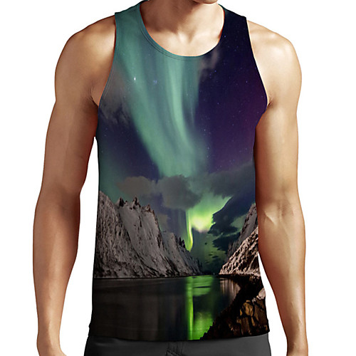 

Men's Unisex Tank Top Undershirt 3D Print Scenery Graphic Prints Plus Size Print Sleeveless Casual Tops Basic Fashion Designer Breathable Green