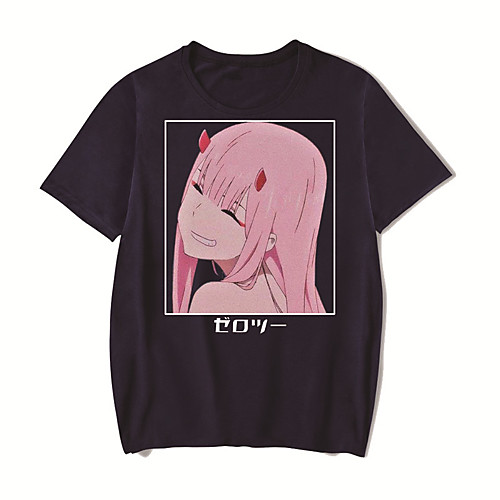 

Men's Unisex Tee T shirt Shirt Hot Stamping Anime Graphic Prints Plus Size Zero two Print Short Sleeve Casual Tops Cotton Basic Designer Big and Tall Round Neck White Red Blushing Pink / Summer