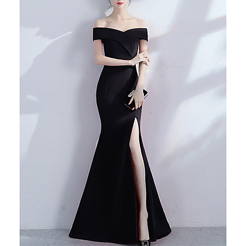 

Mermaid / Trumpet Sexy Prom Formal Evening Dress Off Shoulder Short Sleeve Floor Length Jersey with Split 2021