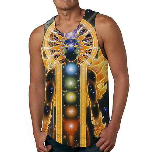 

Men's Tank Top Undershirt 3D Print Graphic Prints Buddha Print Sleeveless Daily Tops Casual Designer Big and Tall Gold