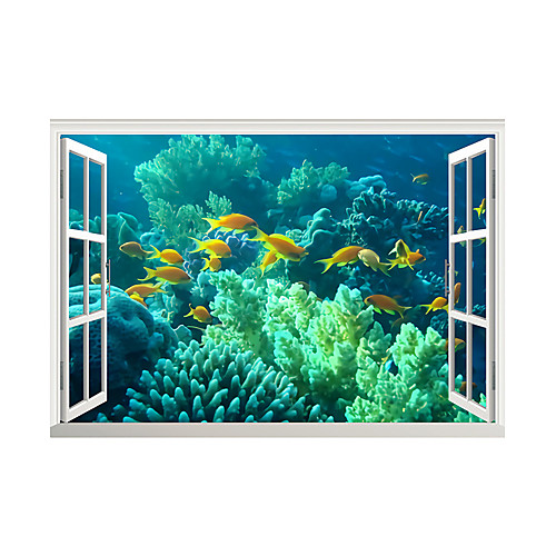 

3D False Window Underwater Aquatic Grass Fish Group Home Children's Room Background Decoration Can Be Removed Stickers