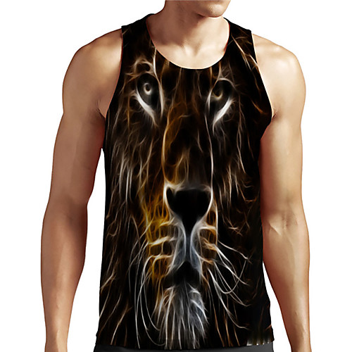 

Men's Unisex Tank Top Undershirt 3D Print Graphic Prints Lion Animal Plus Size Print Sleeveless Casual Tops Basic Designer Big and Tall Black