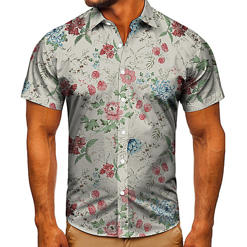

Men's Shirt 3D Print Floral Graphic Prints Button-Down Short Sleeve Street Tops Casual Fashion Classic Breathable Gray