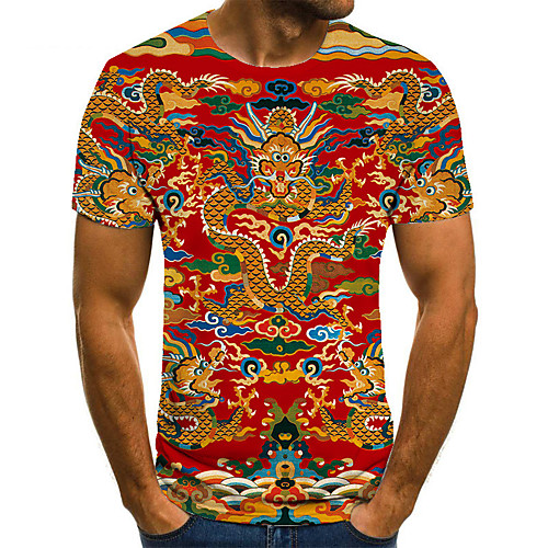 

Men's Unisex Tee T shirt 3D Print Dragon Graphic Prints Plus Size Print Short Sleeve Casual Tops Basic Fashion Designer Big and Tall Red