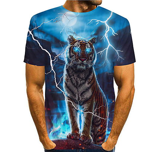 

Men's Tee T shirt 3D Print Graphic Prints Tiger Print Short Sleeve Daily Tops Casual Designer Big and Tall Blue