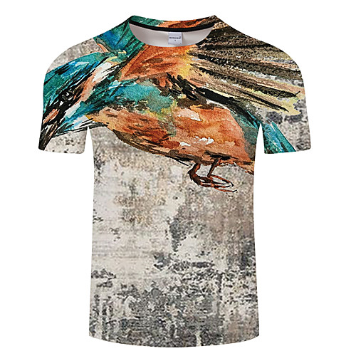 

Men's Unisex Tee T shirt 3D Print Graphic Prints Bird Animal Plus Size 3D Print Print Short Sleeve Casual Tops Basic Designer Big and Tall White Fuchsia Rainbow