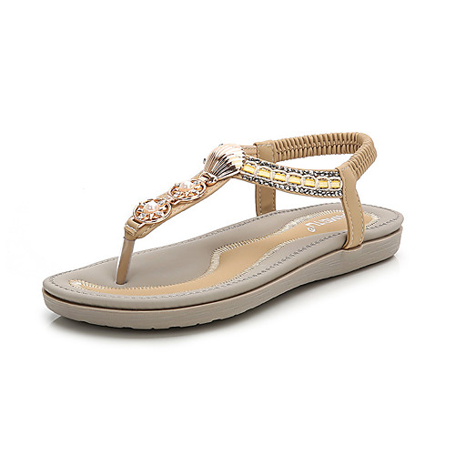 

Women's Sandals Boho Bohemia Beach Flat Heel PU Pearl Almond Black Blue