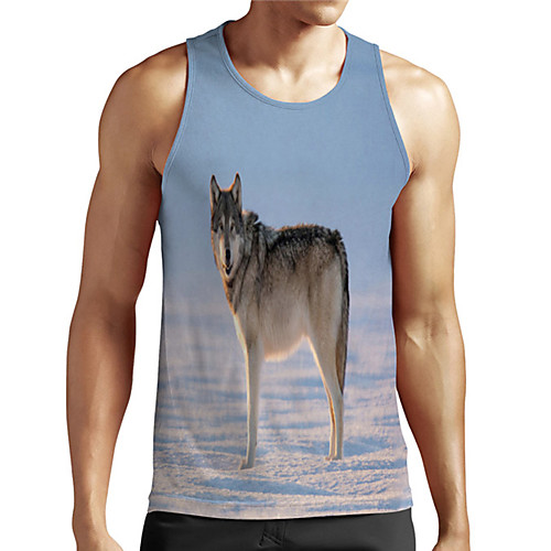 

Men's Unisex Tank Top Undershirt 3D Print Graphic Prints Wolf Plus Size Print Sleeveless Casual Tops Basic Designer Big and Tall Blue