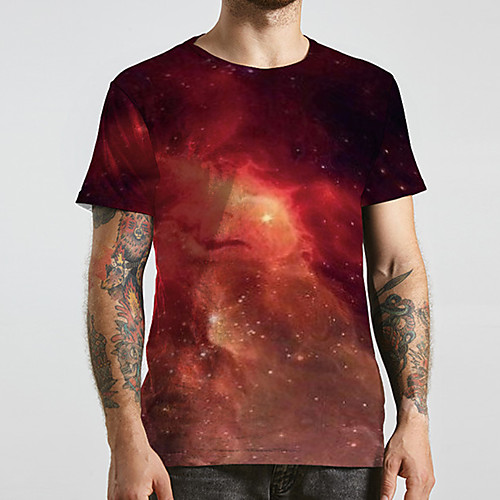 

Men's Unisex Tee T shirt 3D Print Galaxy Graphic Prints Plus Size Print Short Sleeve Casual Tops Basic Designer Big and Tall Red