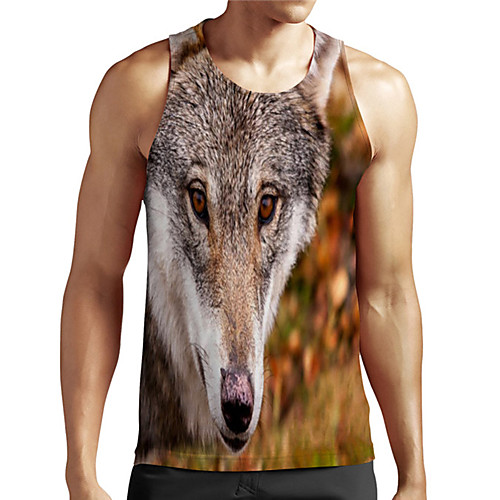 

Men's Unisex Tank Top Undershirt 3D Print Graphic Prints Wolf Plus Size Print Sleeveless Casual Tops Basic Designer Big and Tall Brown